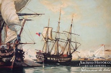 Captura de la fragata María Isabel, óleo de Ernesto Romero (detalle)